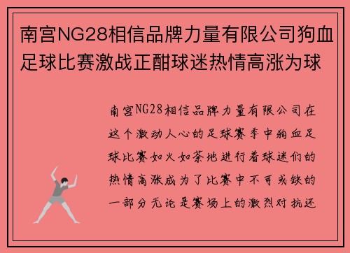 南宫NG28相信品牌力量有限公司狗血足球比赛激战正酣球迷热情高涨为球队呐喊助威